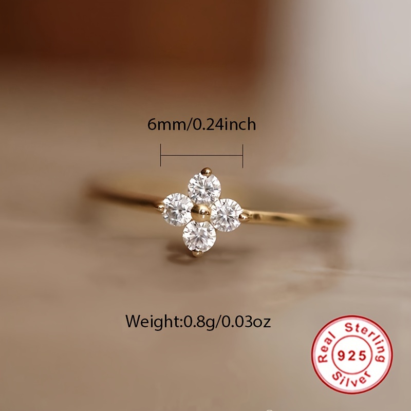 Sterling Silver Four Leaf Clover Ring with CZ